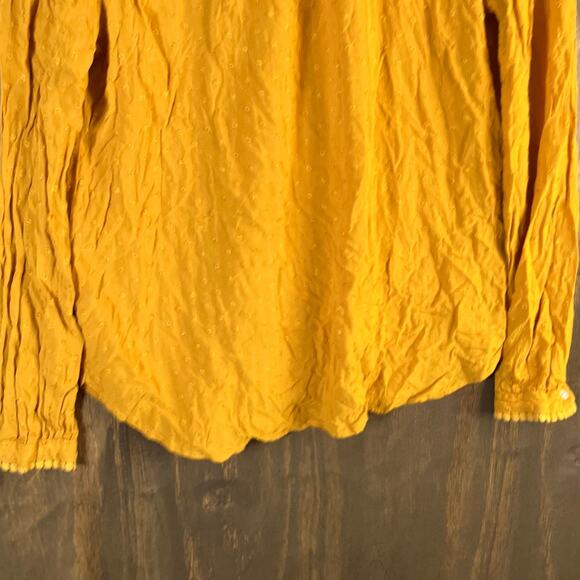 LOFT Womens Blouse Yellow Popcorn Keyhole Front Pleated Round Neck Small - Picture 3 of 12